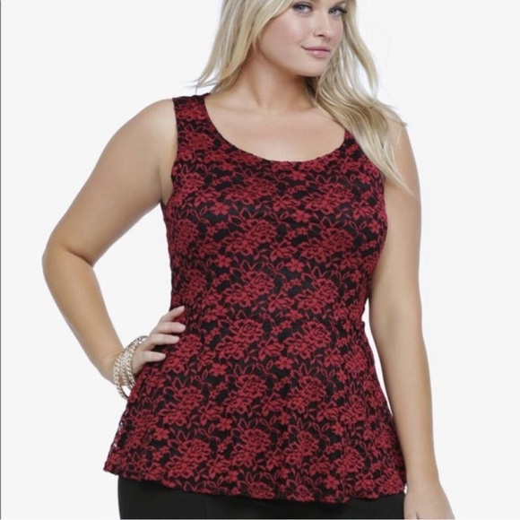 torrid Tops - Torrid Red Black Lace Sleeveless Peplum Top